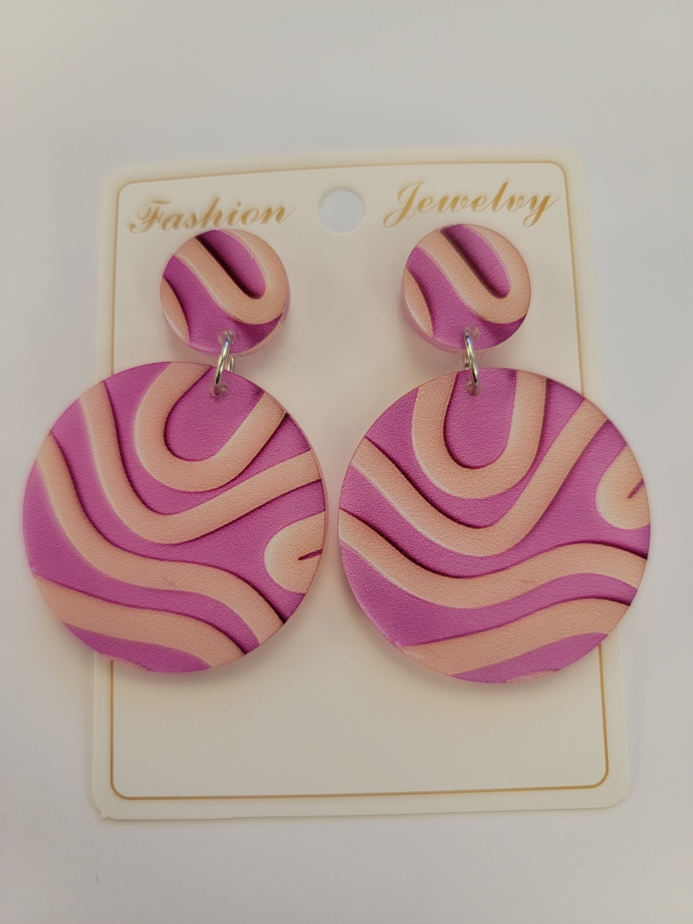Geometric Pink & Peach Wave Drop Earrings